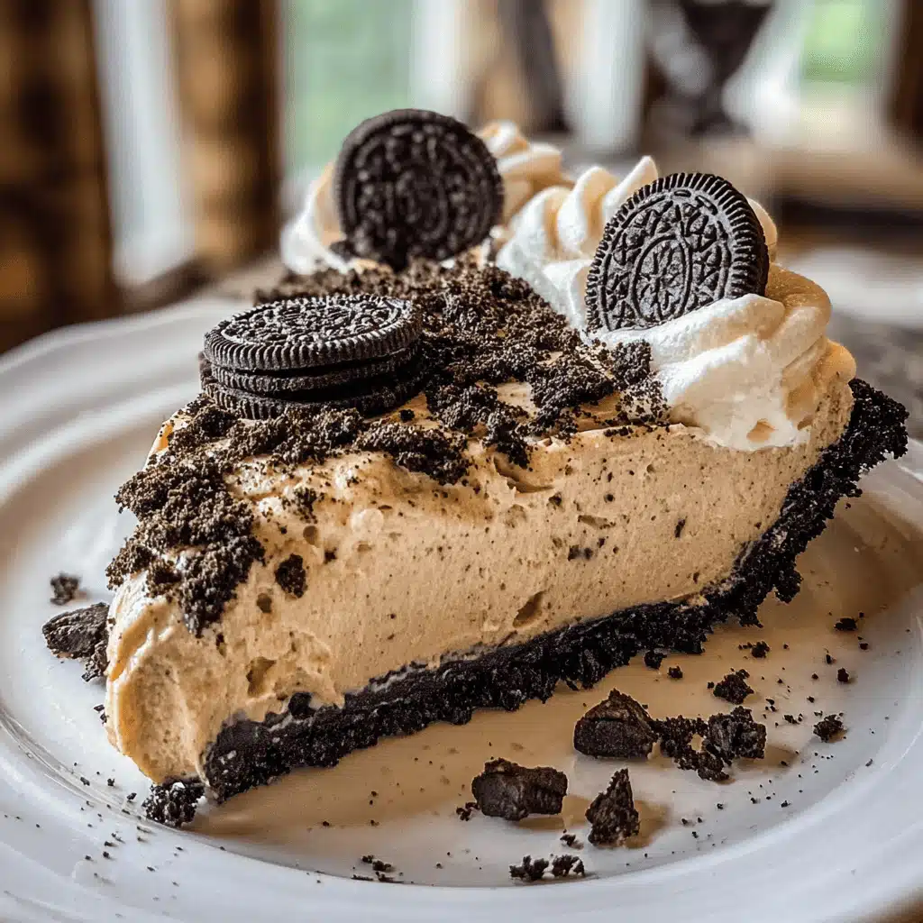 No-Bake Peanut Butter Oreo Pie topped with whipped cream