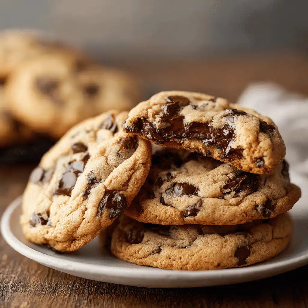 Chewy chocolate chip cookie on plate