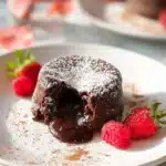 Chocolate Lava Cake with molten chocolate center on a plate