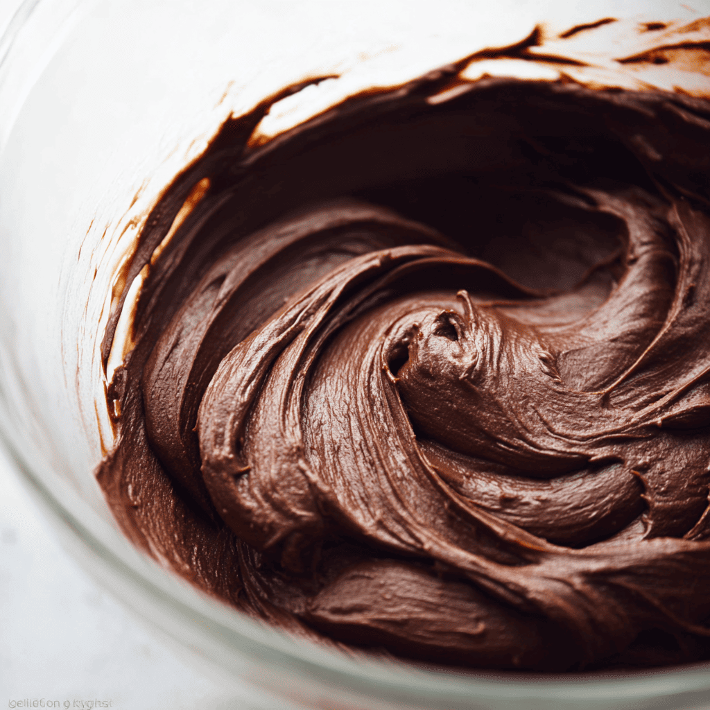 whisking chocolate cake batter