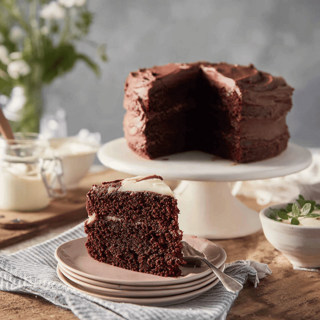 serving chocolate cake slice