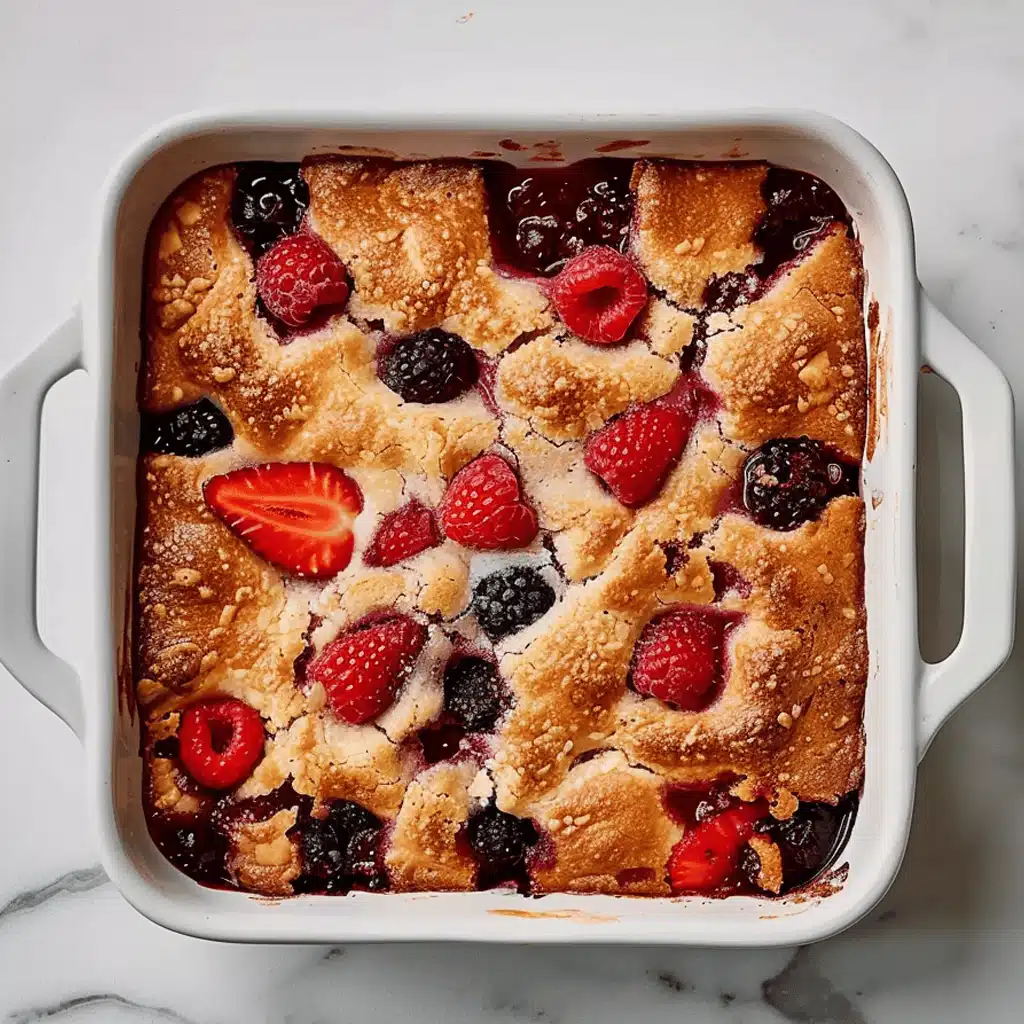 Serving of Easy Batter Fruit Cobbler with ice cream