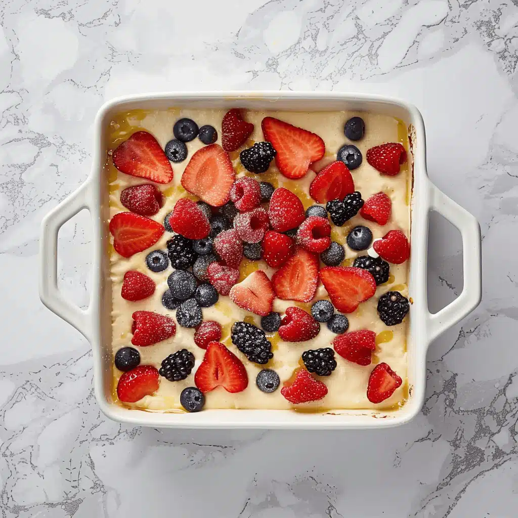 Pouring batter for Easy Batter Fruit Cobbler