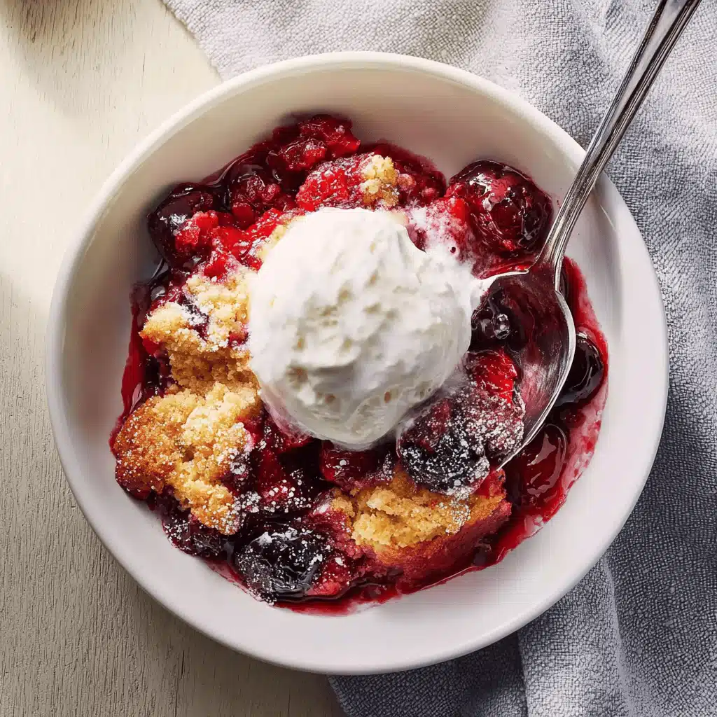 Easy Batter Fruit Cobbler with golden crust and berries