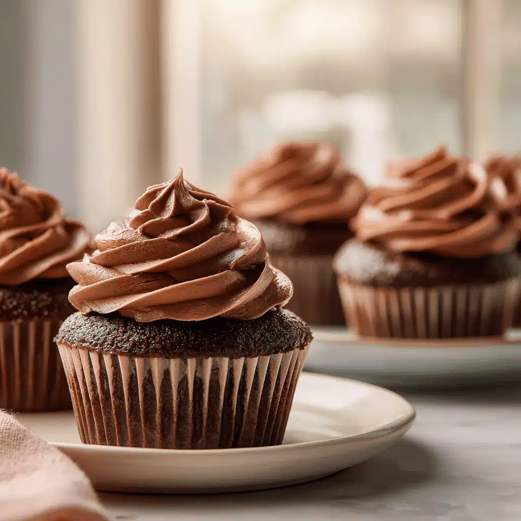 Easy chocolate cupcakes ready to serve with chocolate frosting