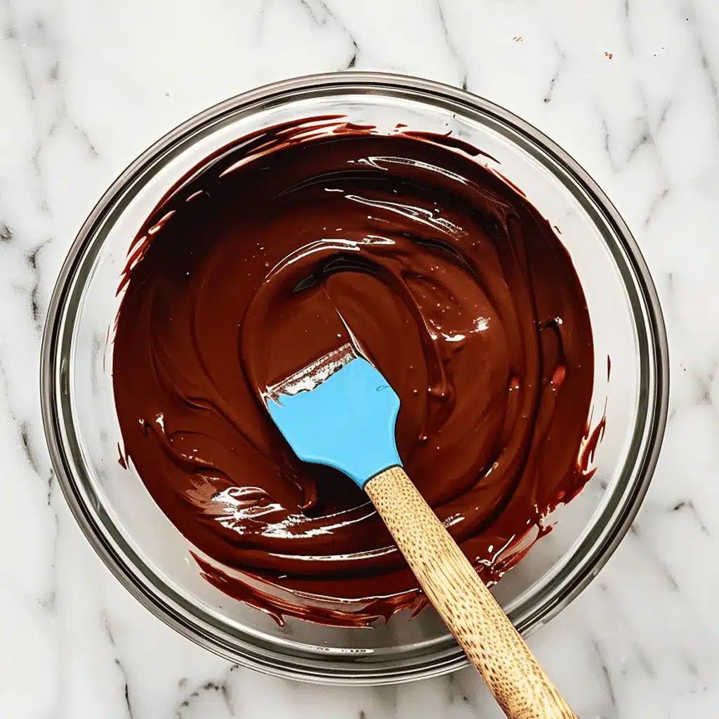 Mixing melted chocolate and butter for flourless chocolate cake batter