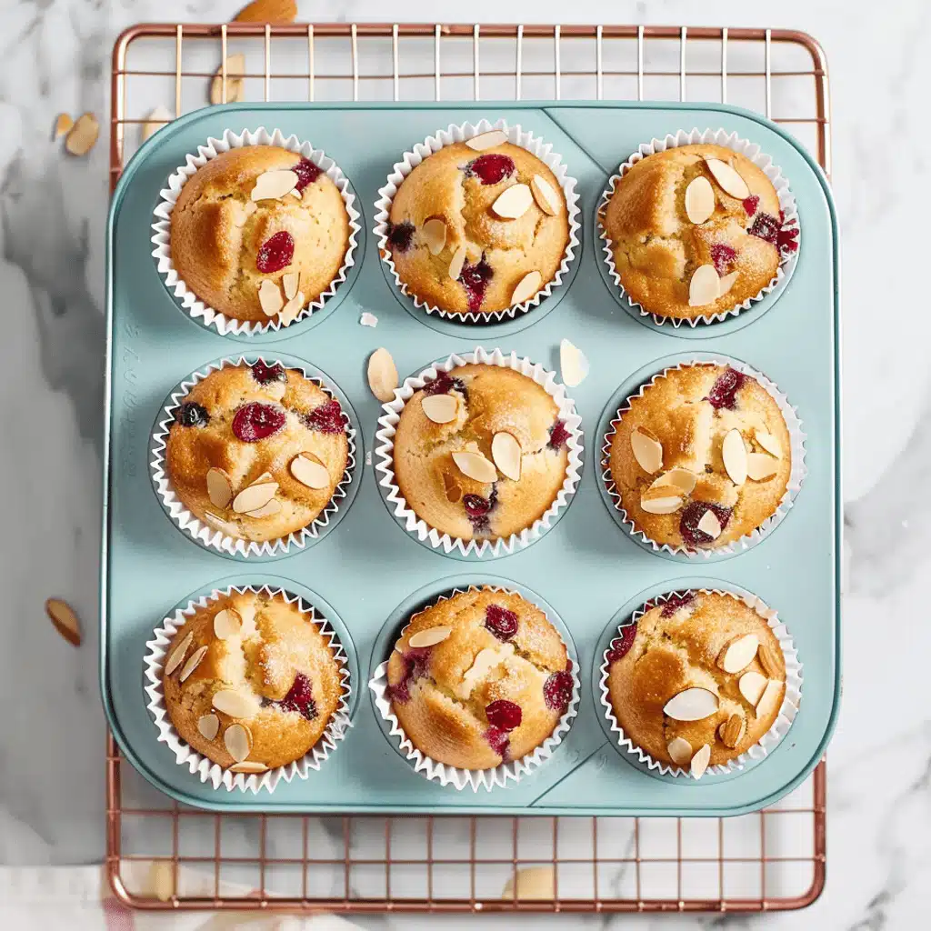 muffin batter in tin with almonds ready to bake