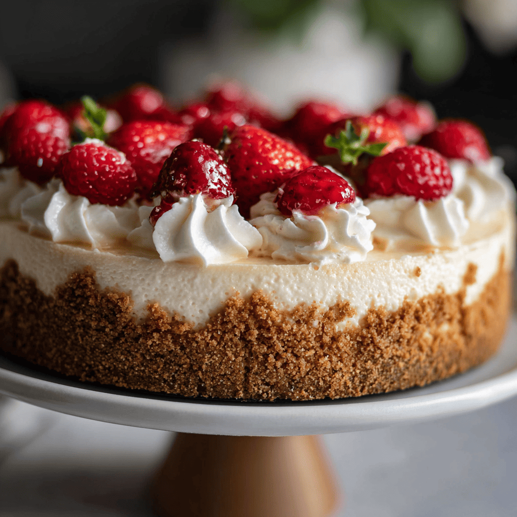 Slice of no bake cheesecake with strawberries