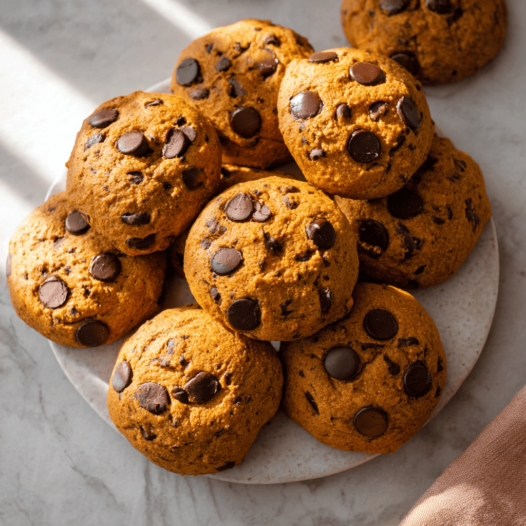 Pumpkin Chocolate Chip Cookies fresh from the oven