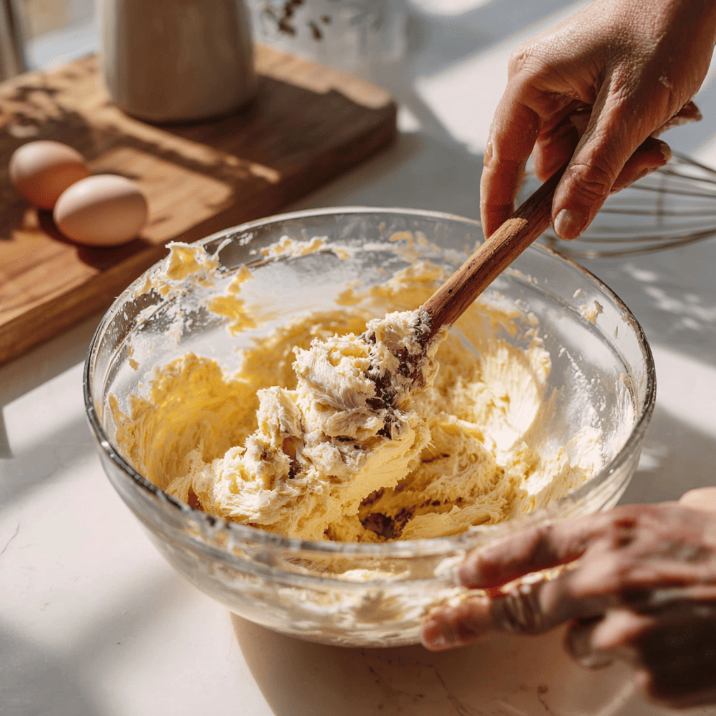 Creaming butter and sugar for chewy chocolate chip cookies