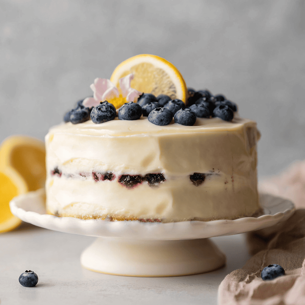 Lemon Blueberry Cake Slice Served