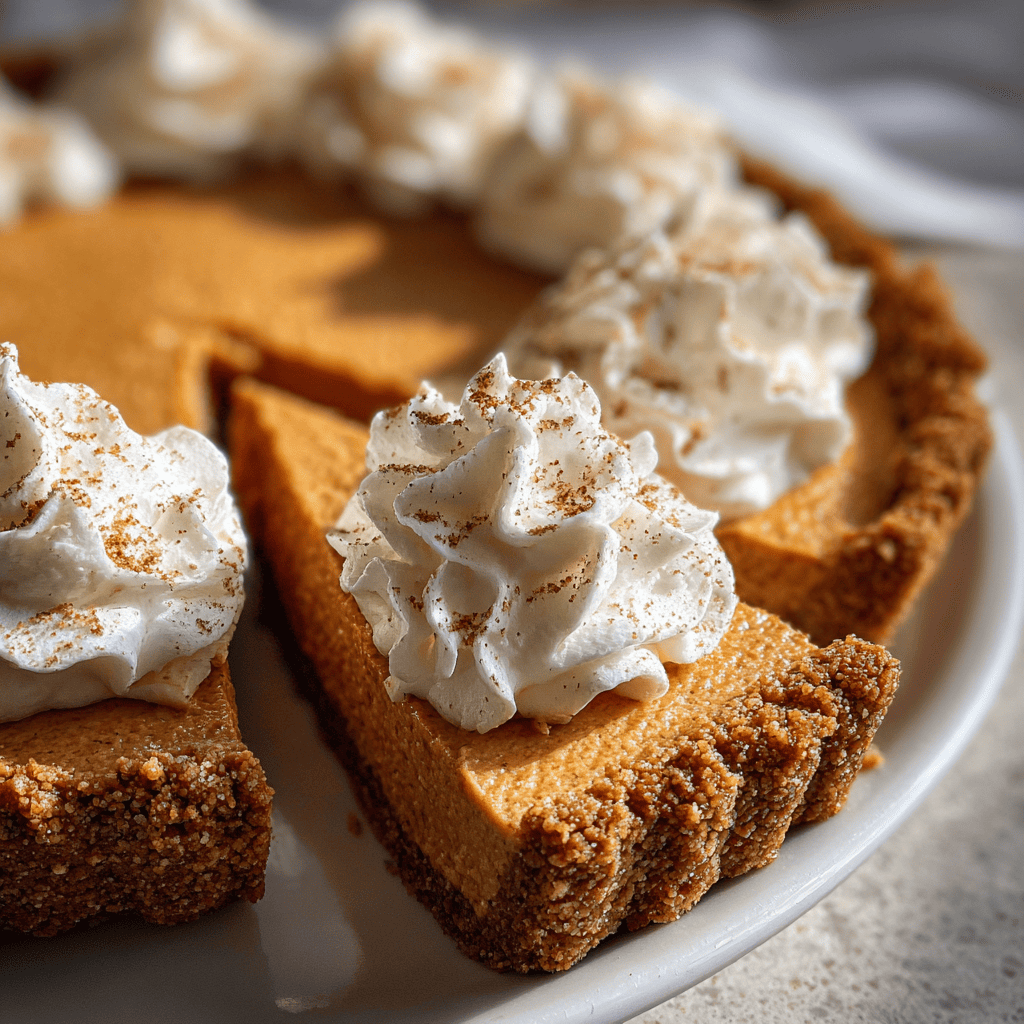 no-bake pumpkin pie on wooden table