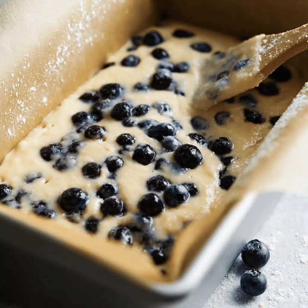 mixing blueberry bread batter