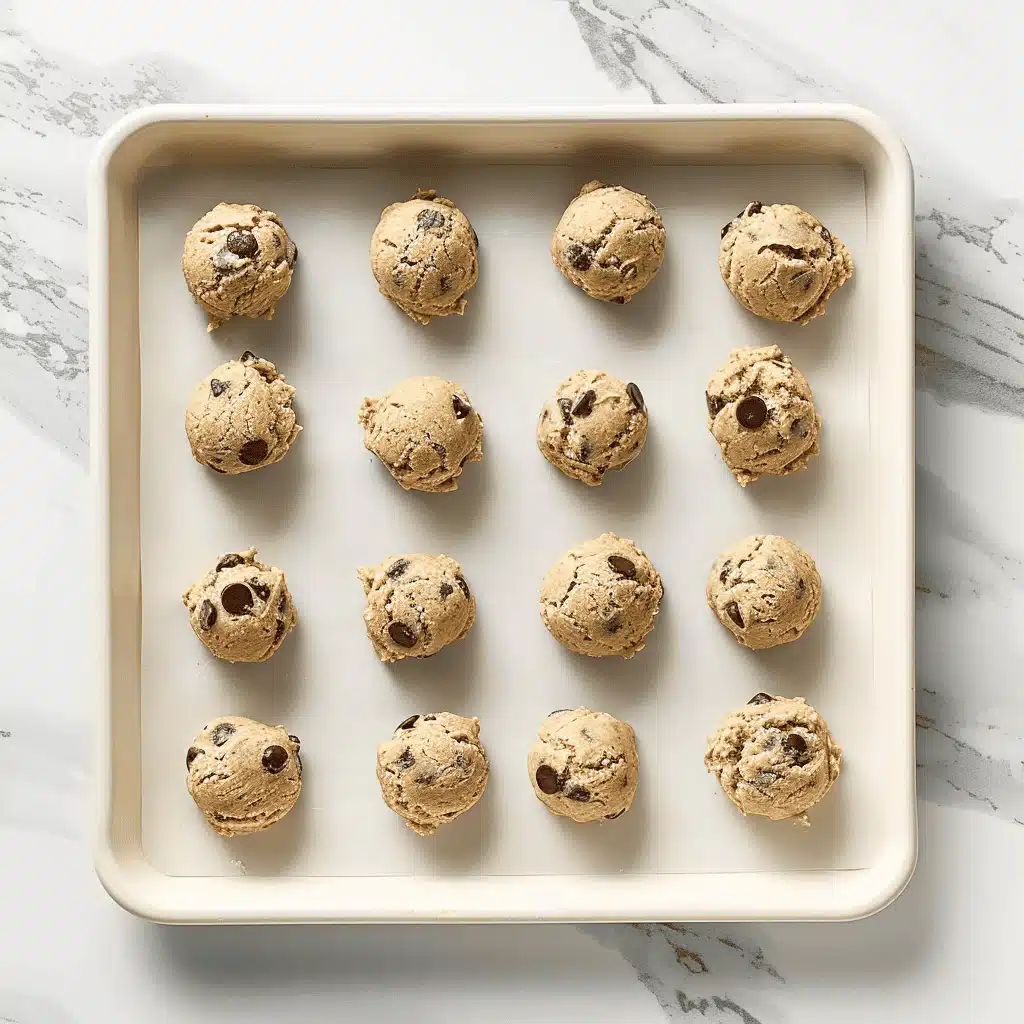 Oatmeal cookie dough balls on baking sheet