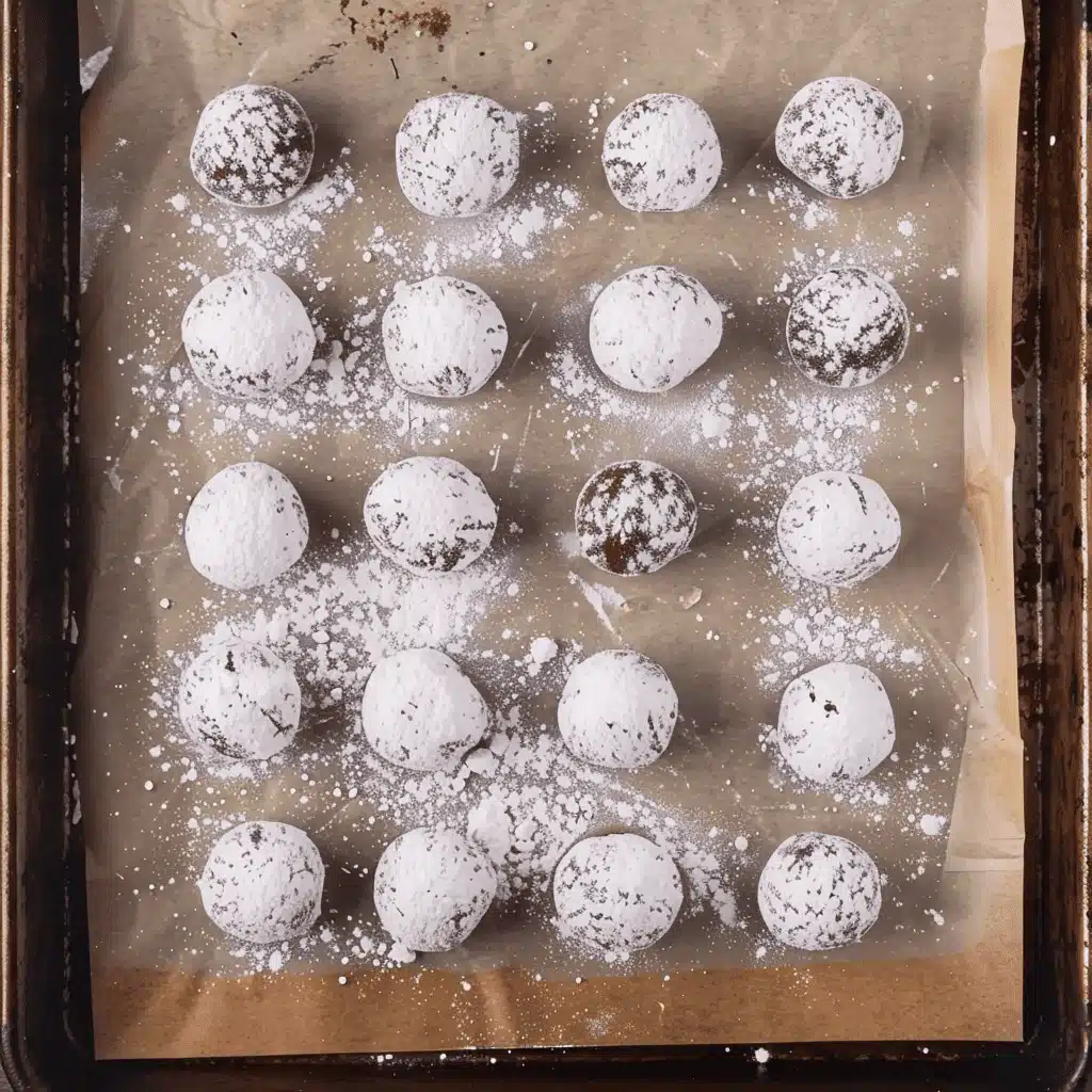 Rolling cookie dough in powdered sugar