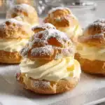 Golden cream puffs on tray