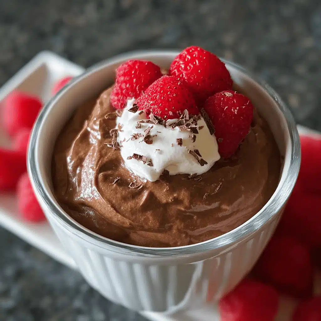 Keto Chocolate Mousse served with raspberries and whipped cream