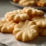 Buttery shortbread cookies cooling on a rack