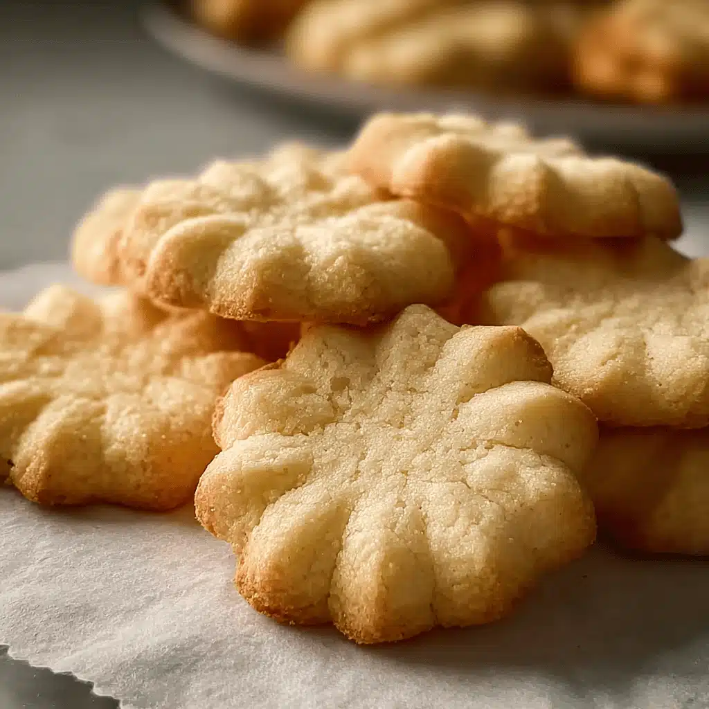 Buttery shortbread cookies cooling on a rack