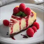 White Chocolate Raspberry Cheesecake with Raspberry Swirl and Chocolate Crust