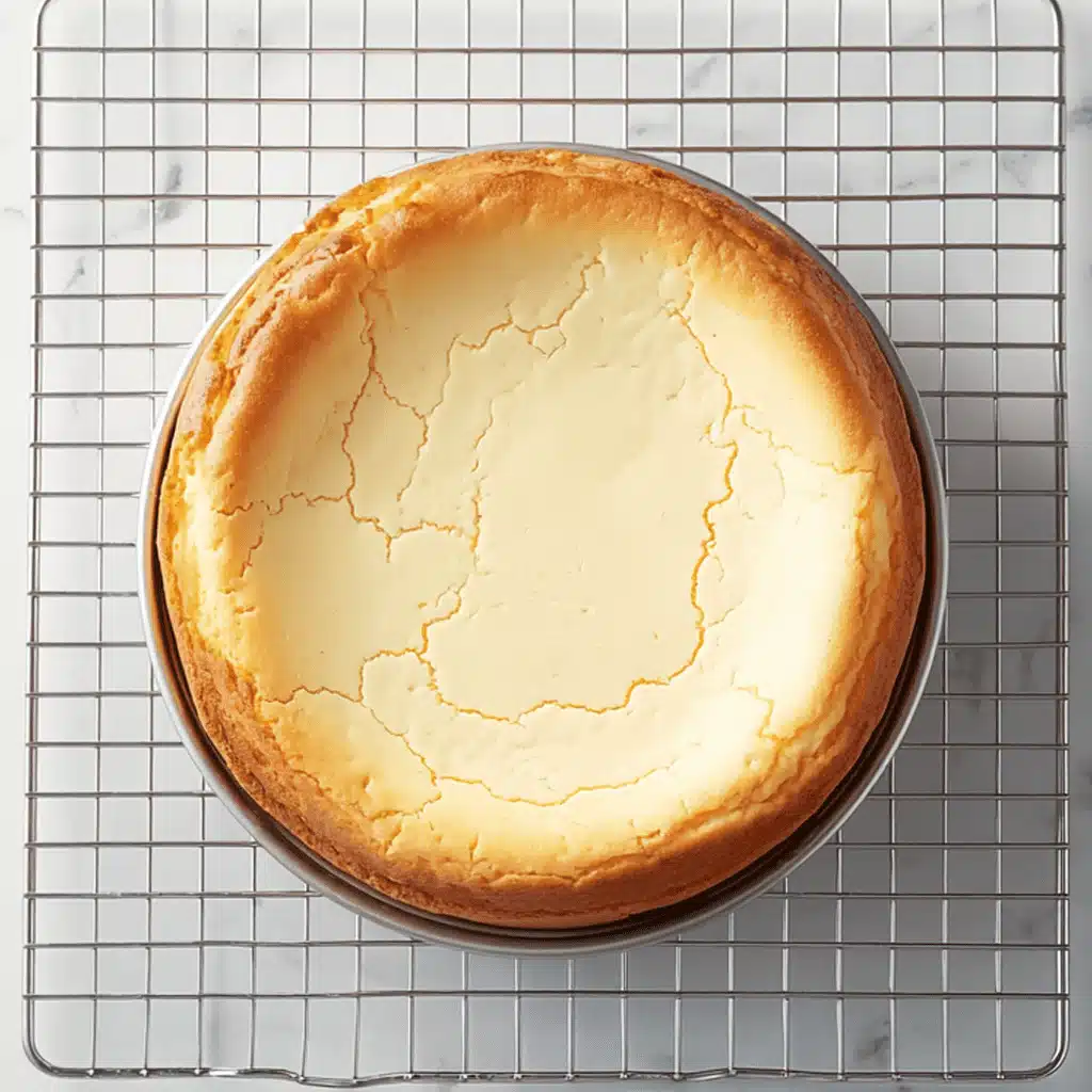 Italian ricotta cheesecake baking in oven