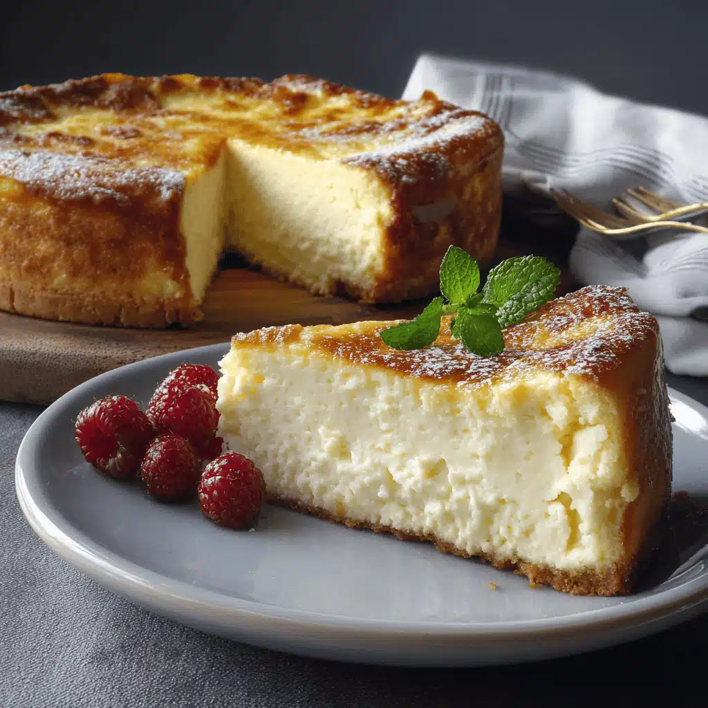 Slice of Italian ricotta cheesecake served with berries