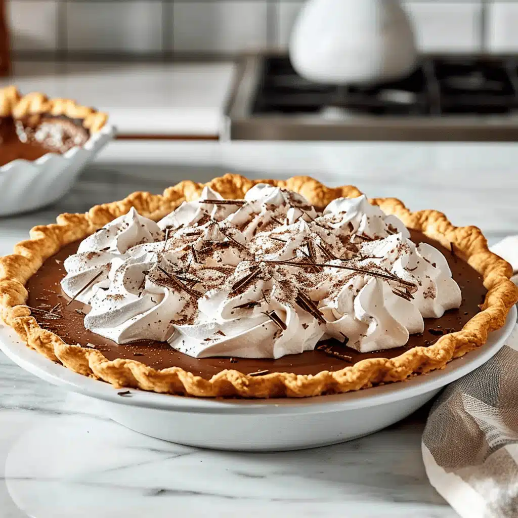 Slice of chocolate cream pie served