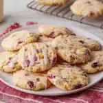 Cranberry Orange Cookies with orange glaze on a rustic table