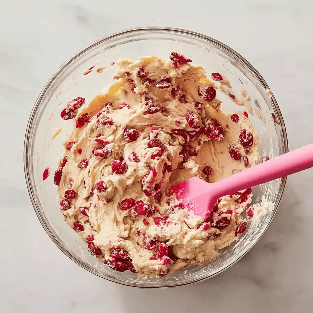 Mixing cranberry orange cookie dough with cranberries and zest