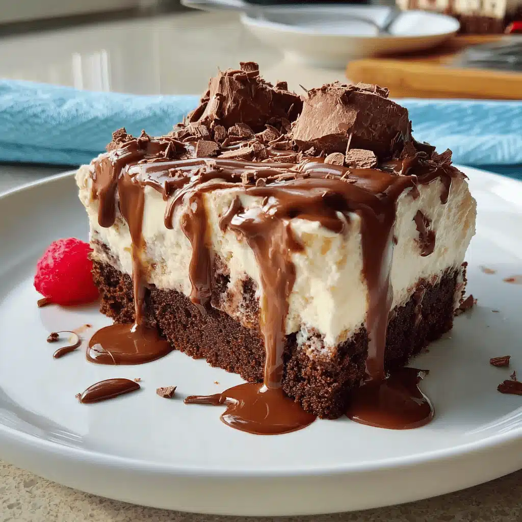 Homemade chocolate Ice Cream Cake with creamy layers and drizzle
