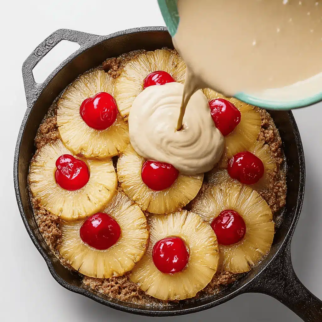 butter and brown sugar melting in cast-iron skillet for pineapple upside down cake