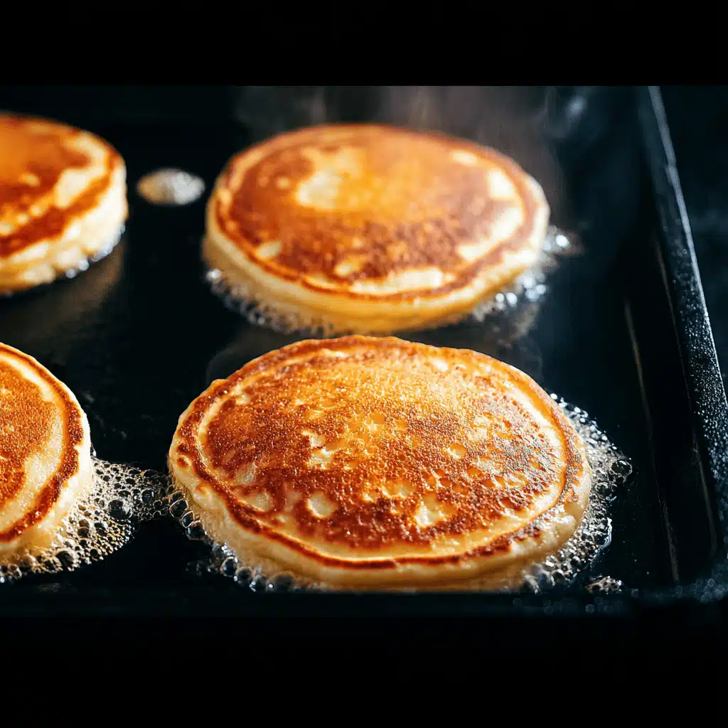 easy fluffy pancakes cooking on skillet