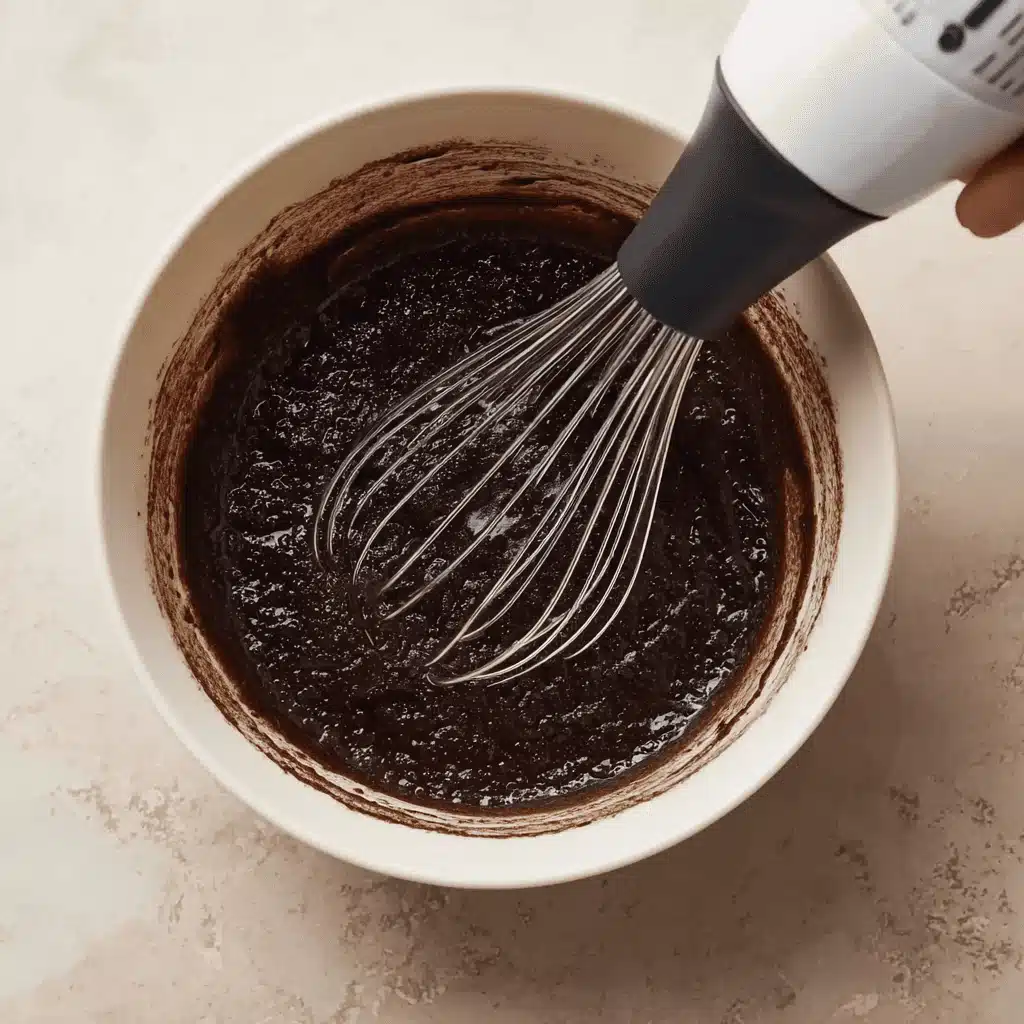 Mixing chocolate cake batter in bowl