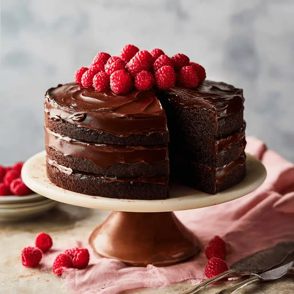Slice of Chocolate Raspberry Cake with fresh raspberries