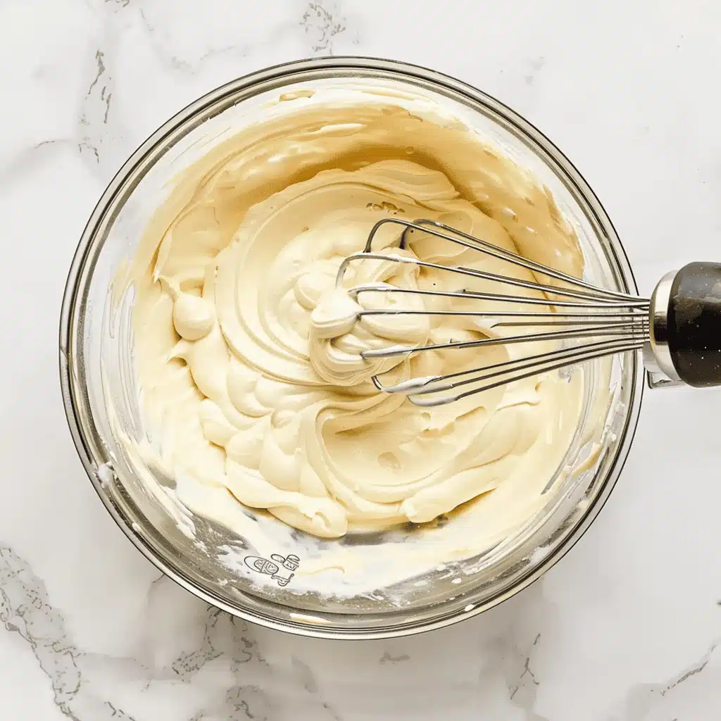 Mixing cream cheese, sugar, and butter for Mini Cherry Cheesecake filling
